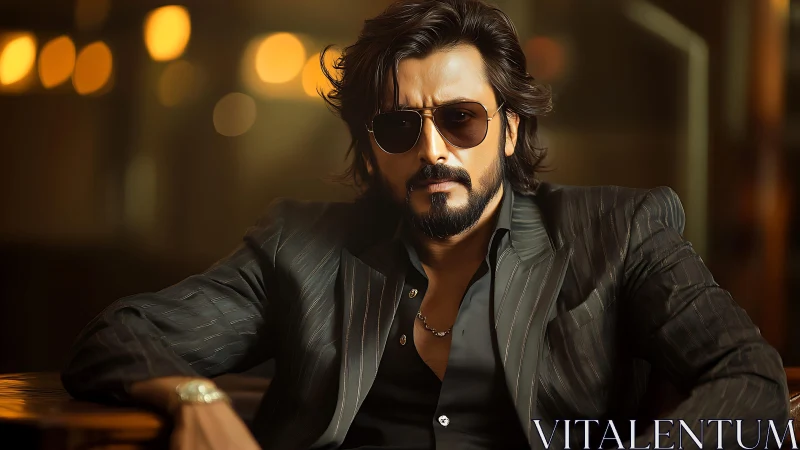 Low-key portrait of suited man with shallow depth and bokeh highlights