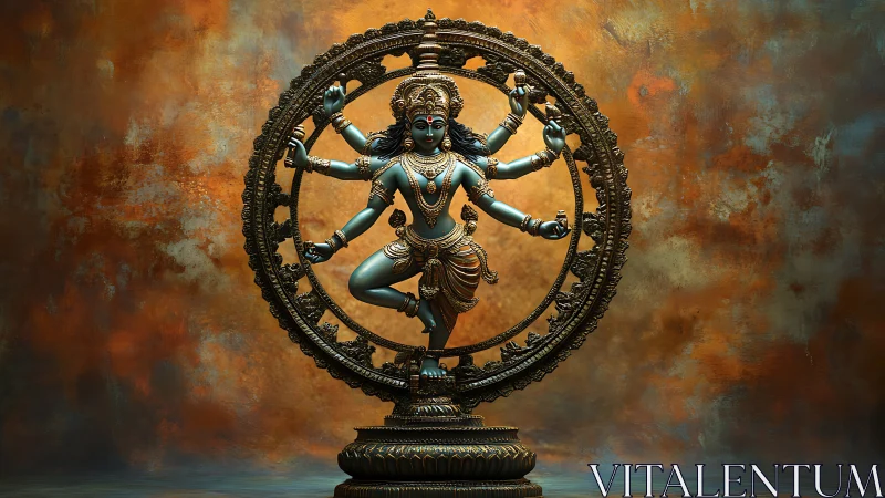 Photorealistic bronze Nataraja sculpture with dramatic backdrop.