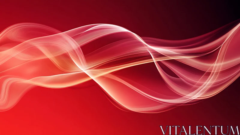 Luminous red wave ribbons flow across deep gradient field