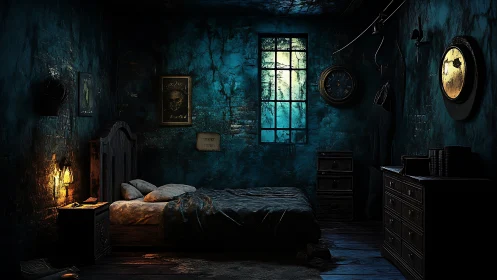 Midnight relic bedroom where moonlight negotiates with dust.