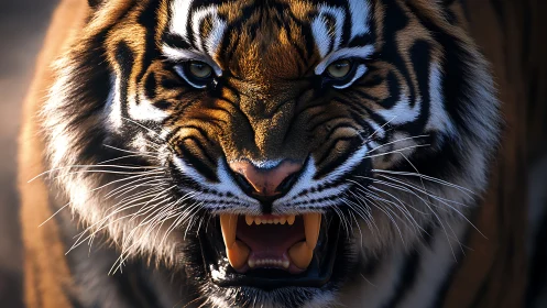 Snarling tiger locks eyes with viewer in tense close-up