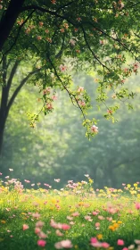 Blossom Canopy Meets Wildflower Garden in Dappled Light