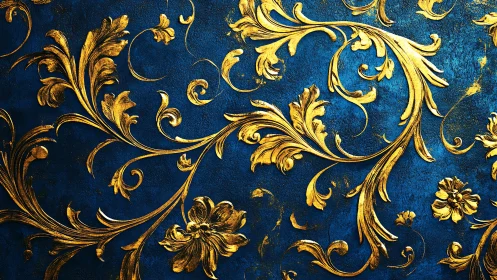 Gilded baroque foliage relief on textured cobalt ground.