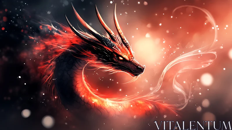 Embercoil dragon spirals through molten twilight haze.