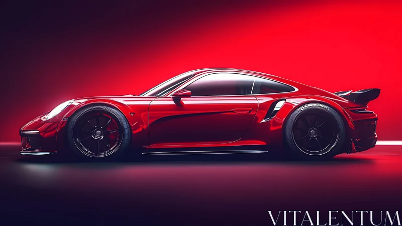 Red neon track beast poised in sculpted side-profile glory.
