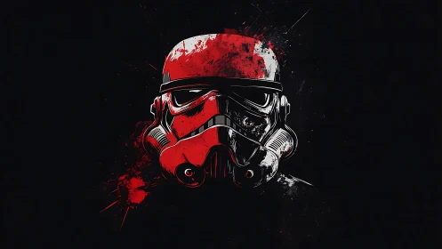 Bold red sci fi helmet bursting from a dark galaxy night.