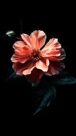 Coral Peony in Shadow: Radiant Bloom Against Darkness.