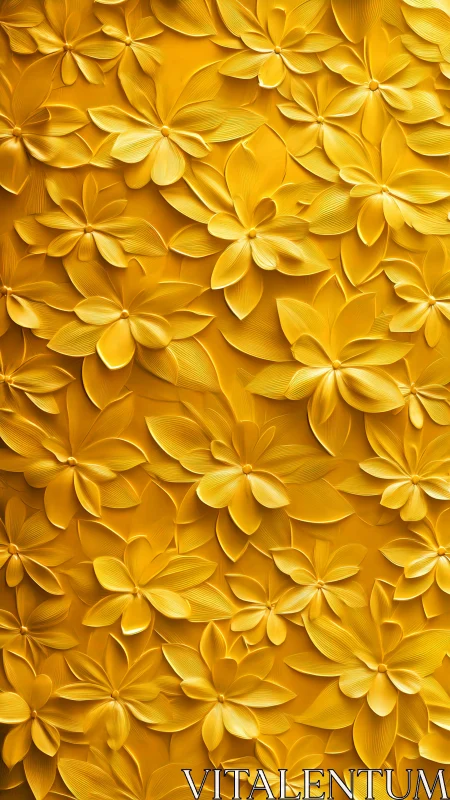 Yellow dimensional flowers arranged in layered pattern.