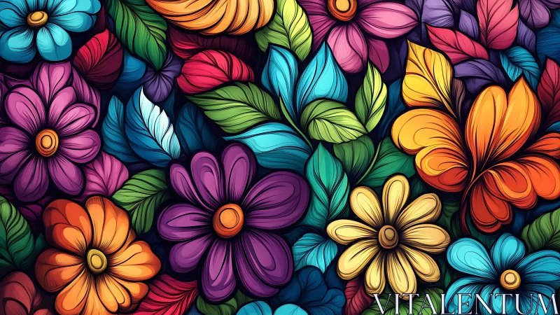 Vector Floral Composition: Dense Polychromatic Blooms With Layered Petal Architecture