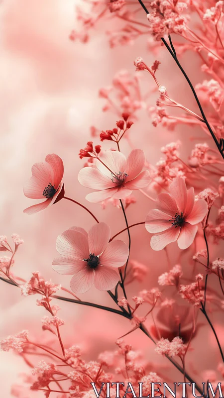 Soft Focus Cosmos Flowers in Monochromatic Pink Palette.