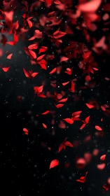 Crimson Foliage Cascade: Dynamic Red Leaves Floating Through Black Space