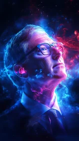 Starlit thinker drifts through neon cosmic daydreams