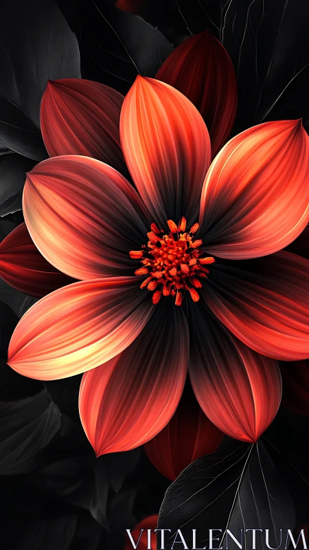 Red Cosmos Bloom with Vivid Gradient Petals Against Dark Background.