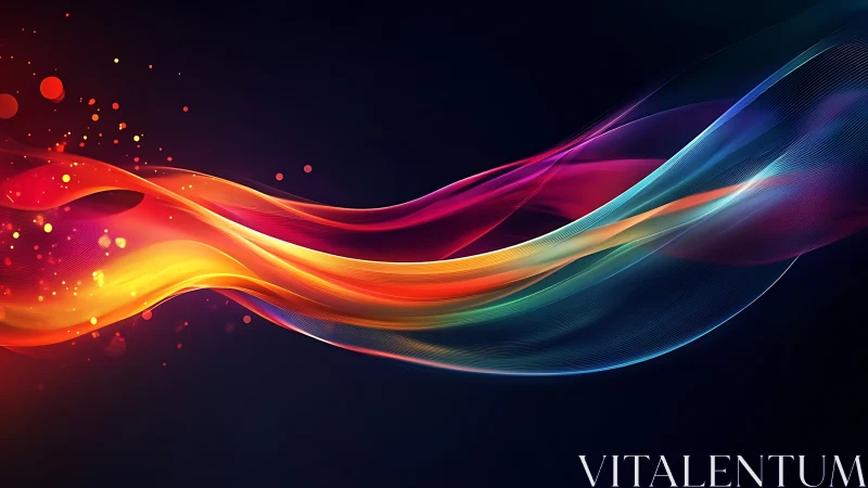 Luminous rainbow light waves on deep midnight background.