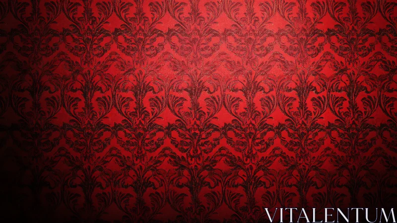 Rich red damask wallpaper glows with vintage elegance
