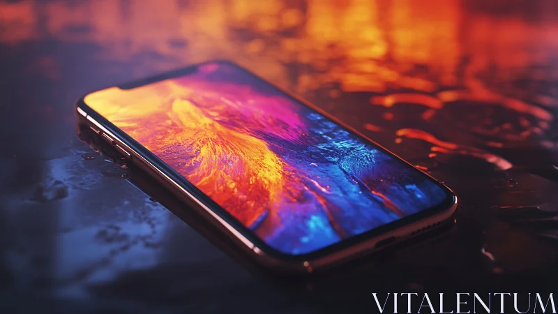 Liquid neon dreamscape flows across a lone smartphone screen