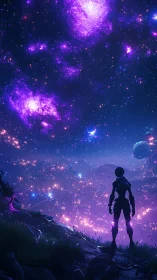 Stargazer on the Neon Frontier Beneath Cosmic Violets.