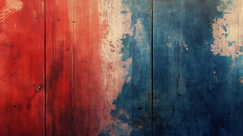 Weathered tricolor wooden planks with peeling pigment textures.