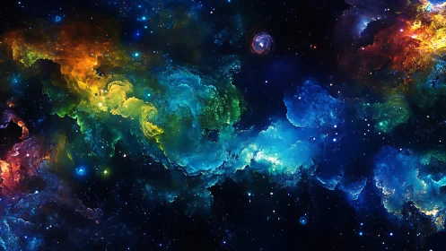 Prismatic nebula currents swirl like cosmic watercolor storms