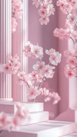 Cherry Blossoms in Monochrome Pink: Ethereal Window Garden.