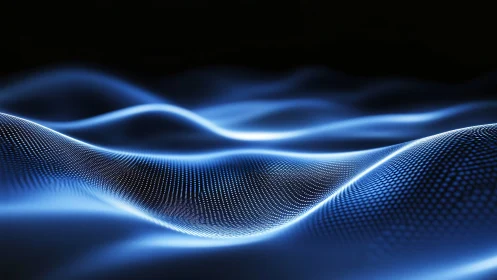 Blue digital wave surface forms flowing dotted landscape