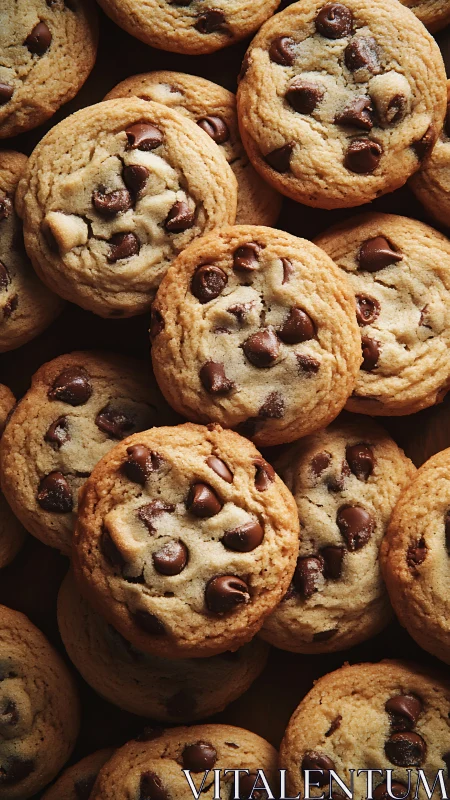 Warm chocolate chip cookies with rich golden crumb texture.