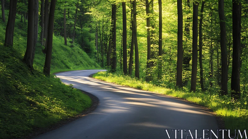 Forest Road with Canopy Illumination and Vegetation.