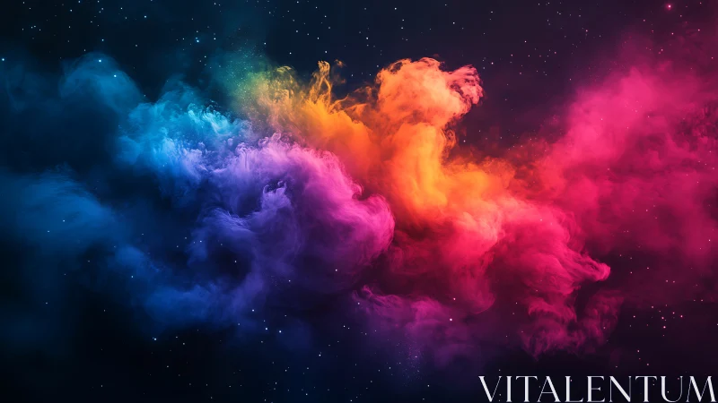 Vibrant cosmic nebula cloud drifts through a starry void