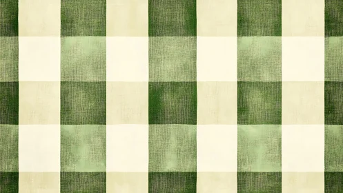 Green and cream gingham check seamless patterned background.