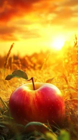 High-saturation apple macro under low-angle sunset illumination.