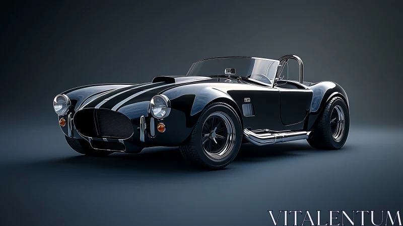 Classic black roadster gleams under studio lighting showcase.