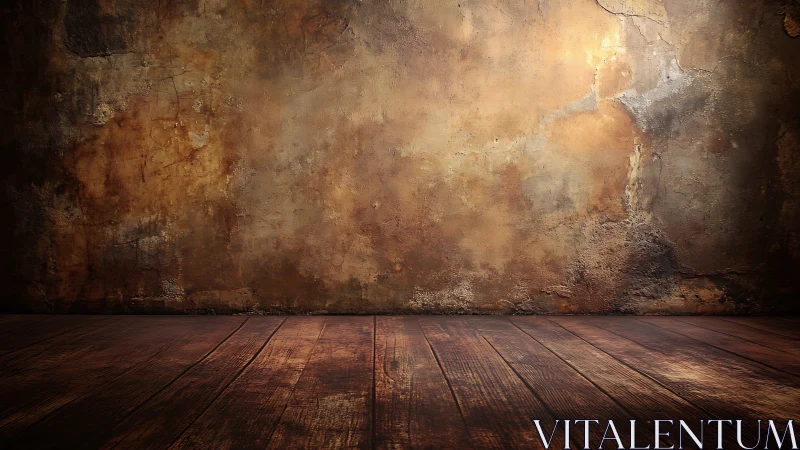 Rustic textured wall meets worn wooden plank floor