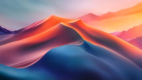 Neon dunes curve under radiant multicolor desert sky.