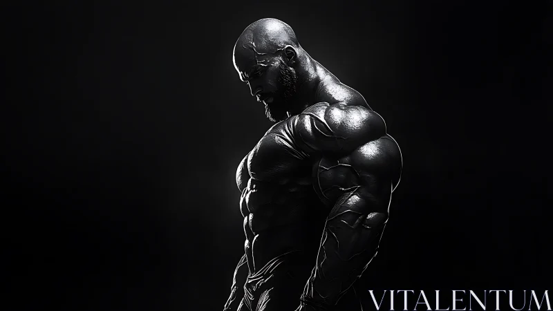 Hyperreal muscular figure in dramatic low key side profile.