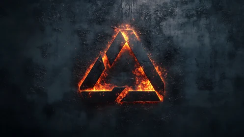 Blazing Triangle Symbol Burning Against Dark Textured Stone
