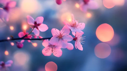 Pink blossoms glow in bokeh luminescence.