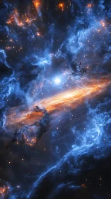 Stellar nebula swirling around bright galactic core.