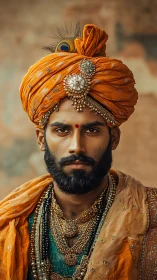 Regal Indian noble in ornate turban and ceremonial jewels