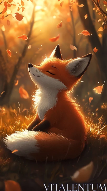 Little fox in golden autumn light enjoying quiet peace.