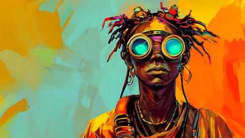 Vivid cyber explorer portrait in neon complementary hues.