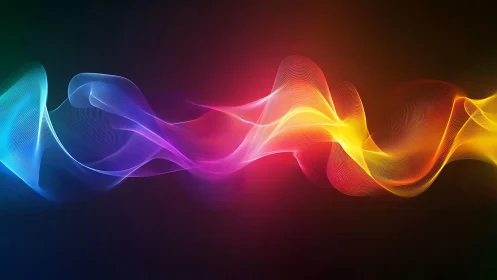 Neon light waves flow across dark gradient digital background