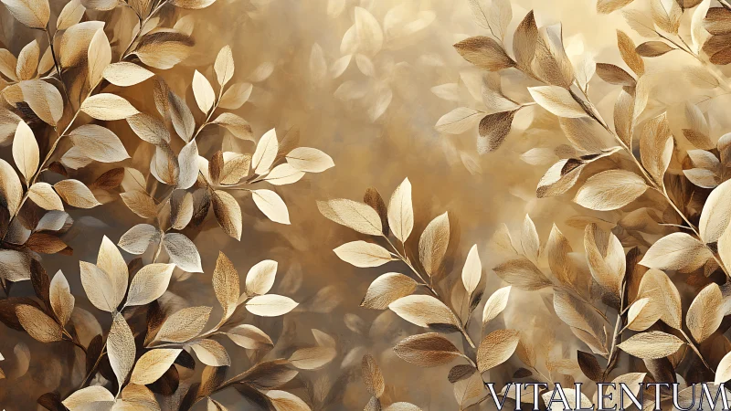 Golden botanical branches in soft abstract background.