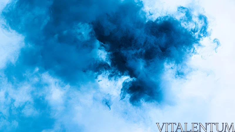 Abstract swirling blue ink cloud in water on white background.