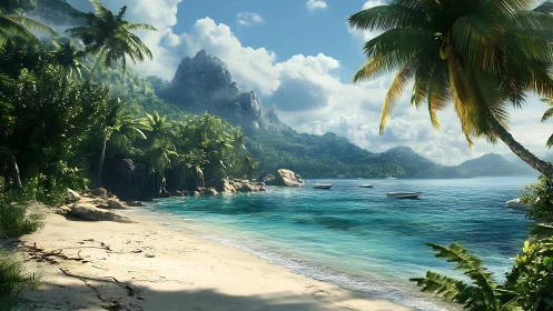 Tropical Lagoon Cove: Dense Palm-Lined Beach with Turquoise Waters