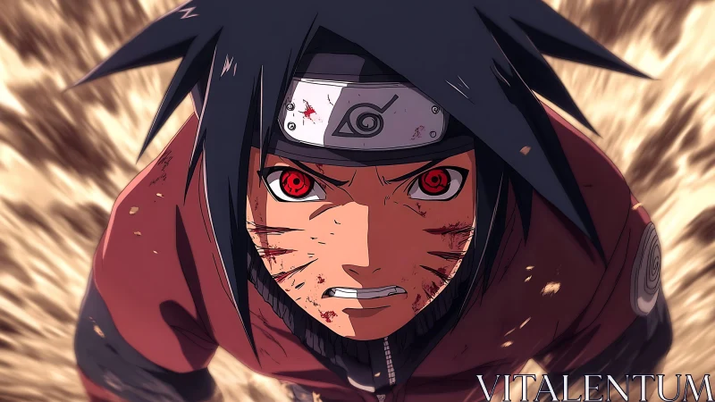 Dynamic anime close-up of determined fighter with motion blur