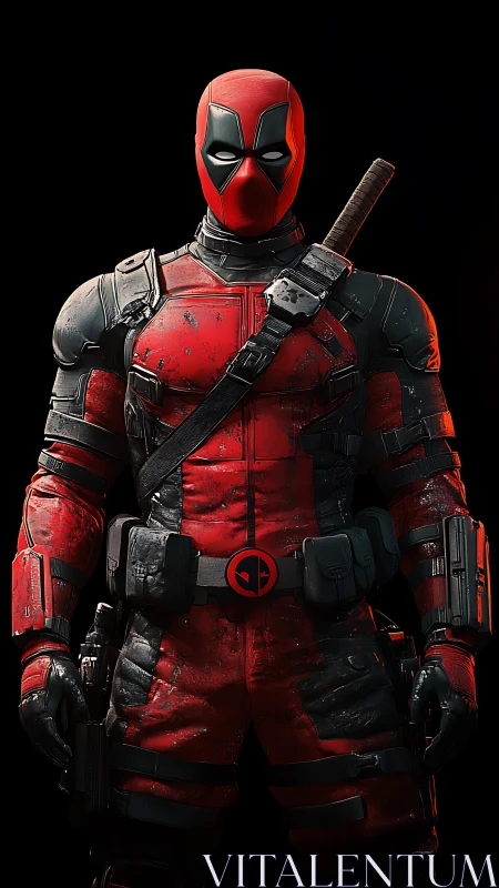 Photorealistic armored antihero portrait in tactical stance.