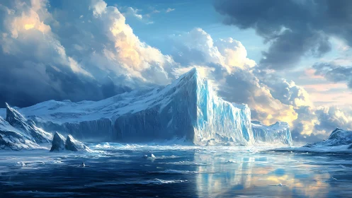 Glacial citadel glows while storm-born clouds quietly assemble