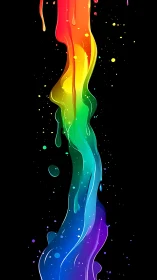 Liquid rainbow stream flows over deep black void.