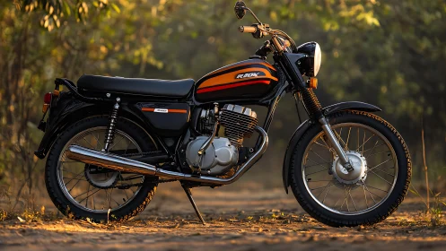 Vintage road motorcycle rendered with warm golden-hour lighting