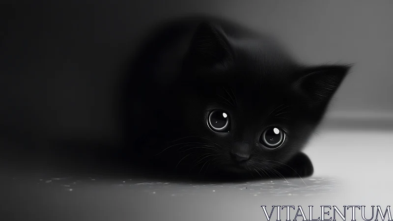 Luminous-Eyed Phantom: Obsidian Feline in Shadow's Embrace.